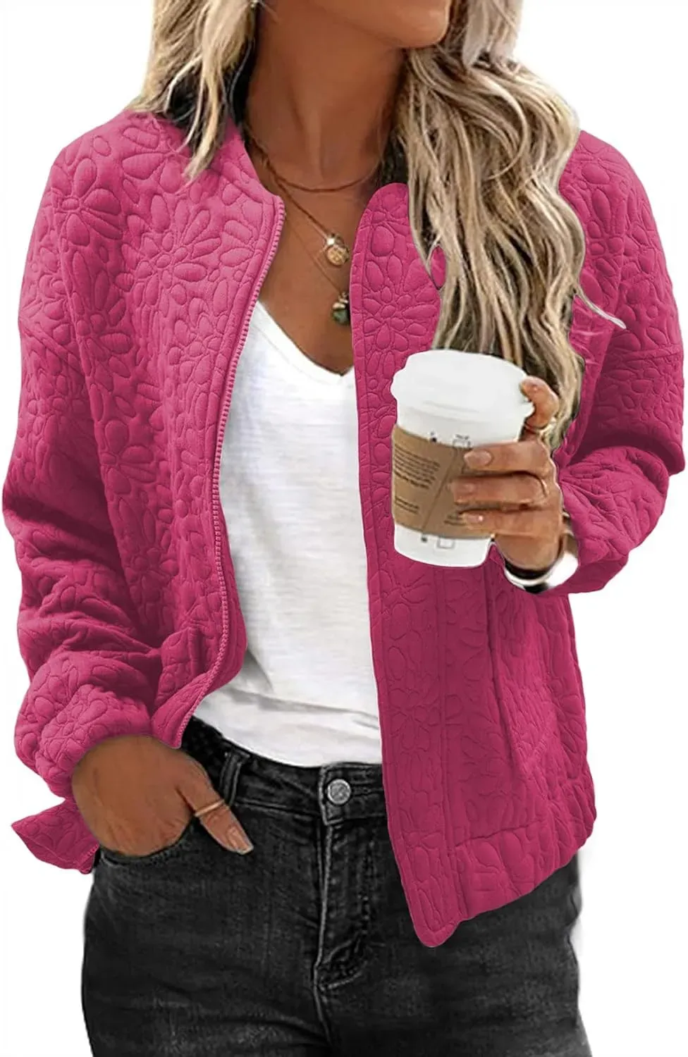 Jackets for Women Spring Fashion 2025 Cute Jacquard Coats Lightweight Zip Up Jackets Dressy Casual