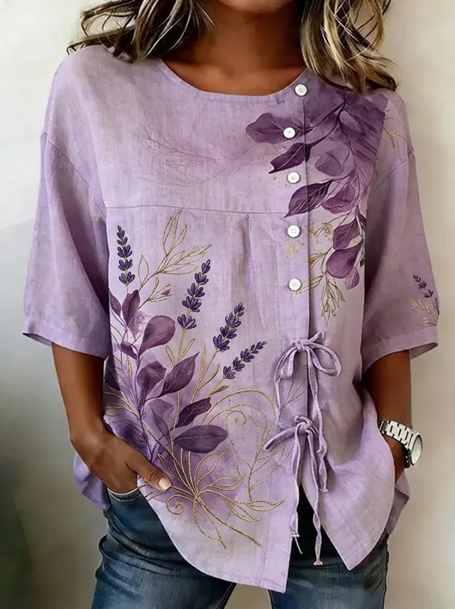 Women's Nashville Floral Lavender Printed Button-Up Top