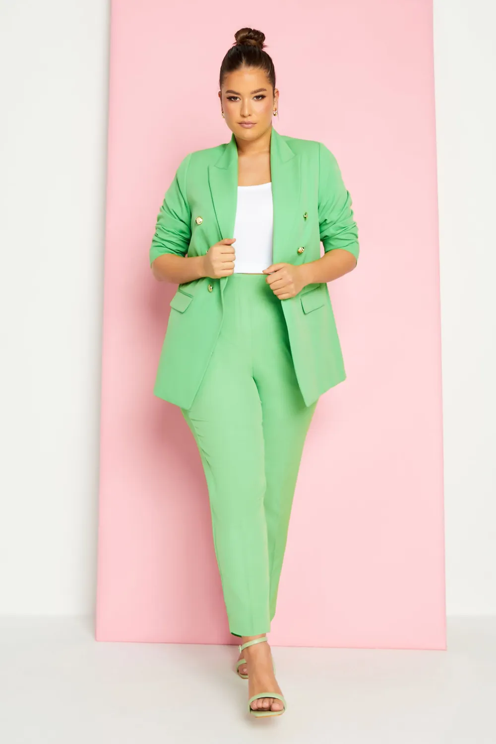 YOURS Curve Bright Pink Darted Waist Tapered Trousers