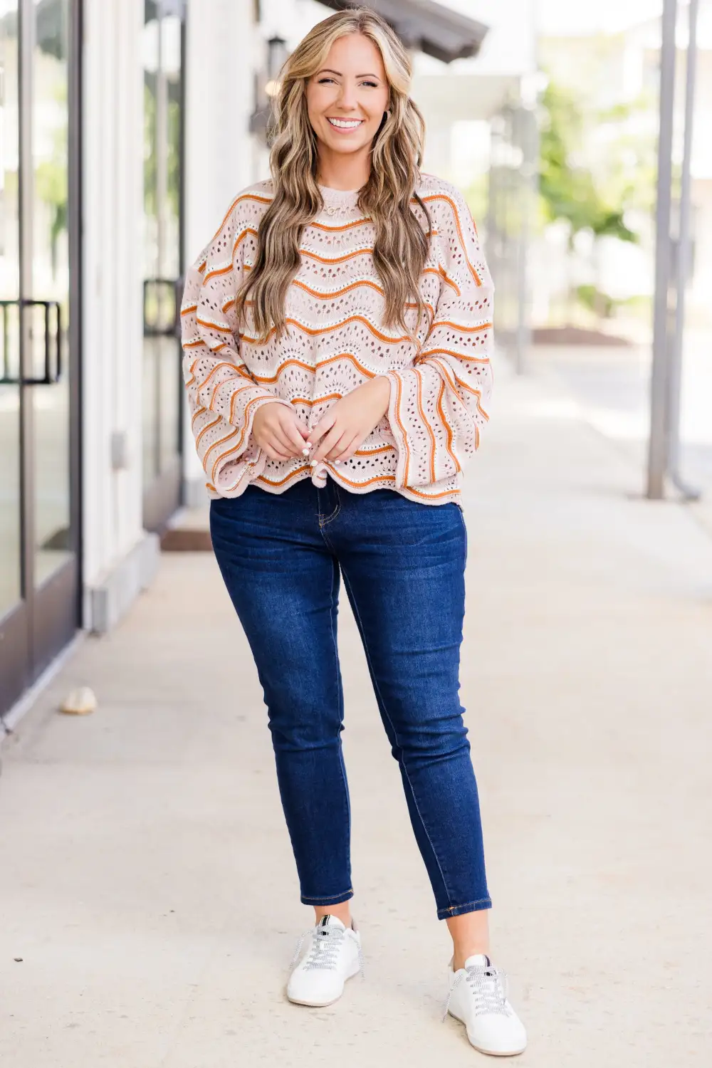 Wavy Comfort Sweater, Cream - Brown