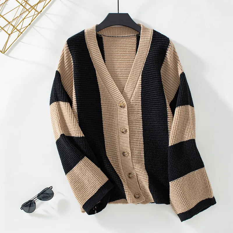 Contrast Color Striped Knitted Sweater Cardigan