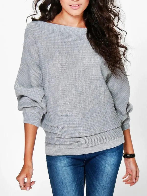 Women Loose Knitted Bat-Wing Sleeve Casual Jumper Type Sweater T-Shirts