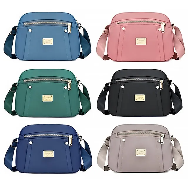 Women's Crossbody Bag Shoulder Bag Dome Bag Oxford Cloth Outdoor Daily Rivet Zipper Large Capacity Waterproof Lightweight Solid Color Light Blue Black Pink