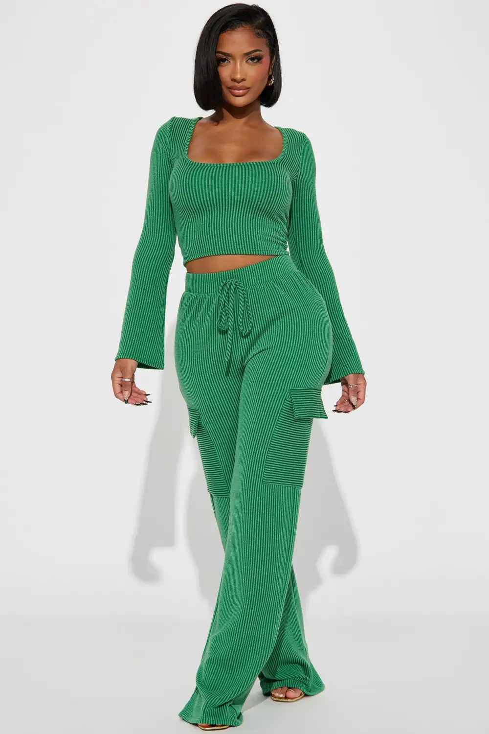 Nobody Like Me Ribbed Pant Set - Green