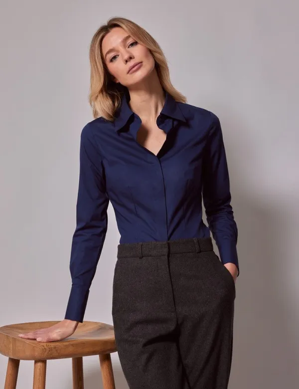 Cotton Stretch Fitted Shirt With Concealed Placket