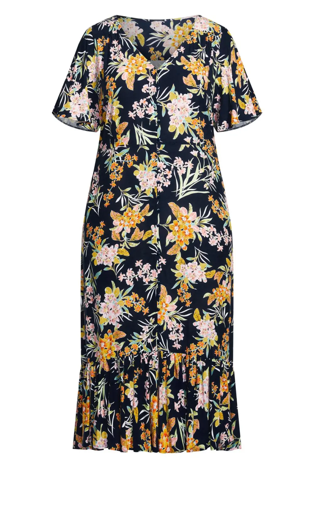 Evans Black Floral Print Button Through Midaxi Dress