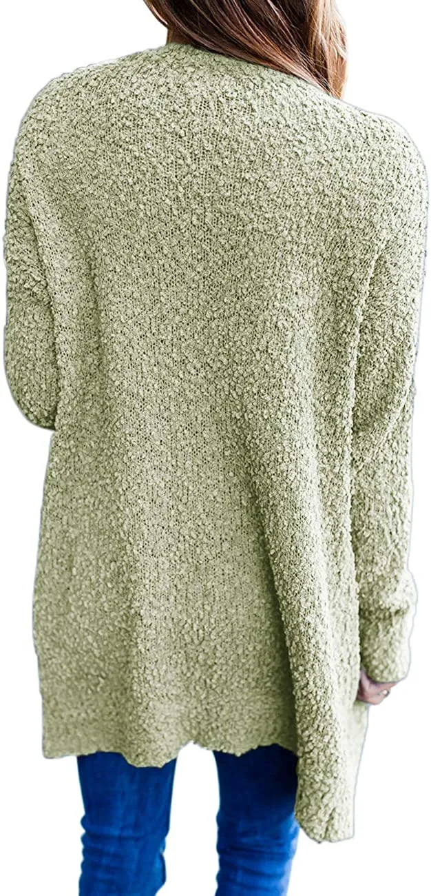 Women's Long Sleeve Soft Chunky Knit Sweater Open Front Cardigans Outwear Coat