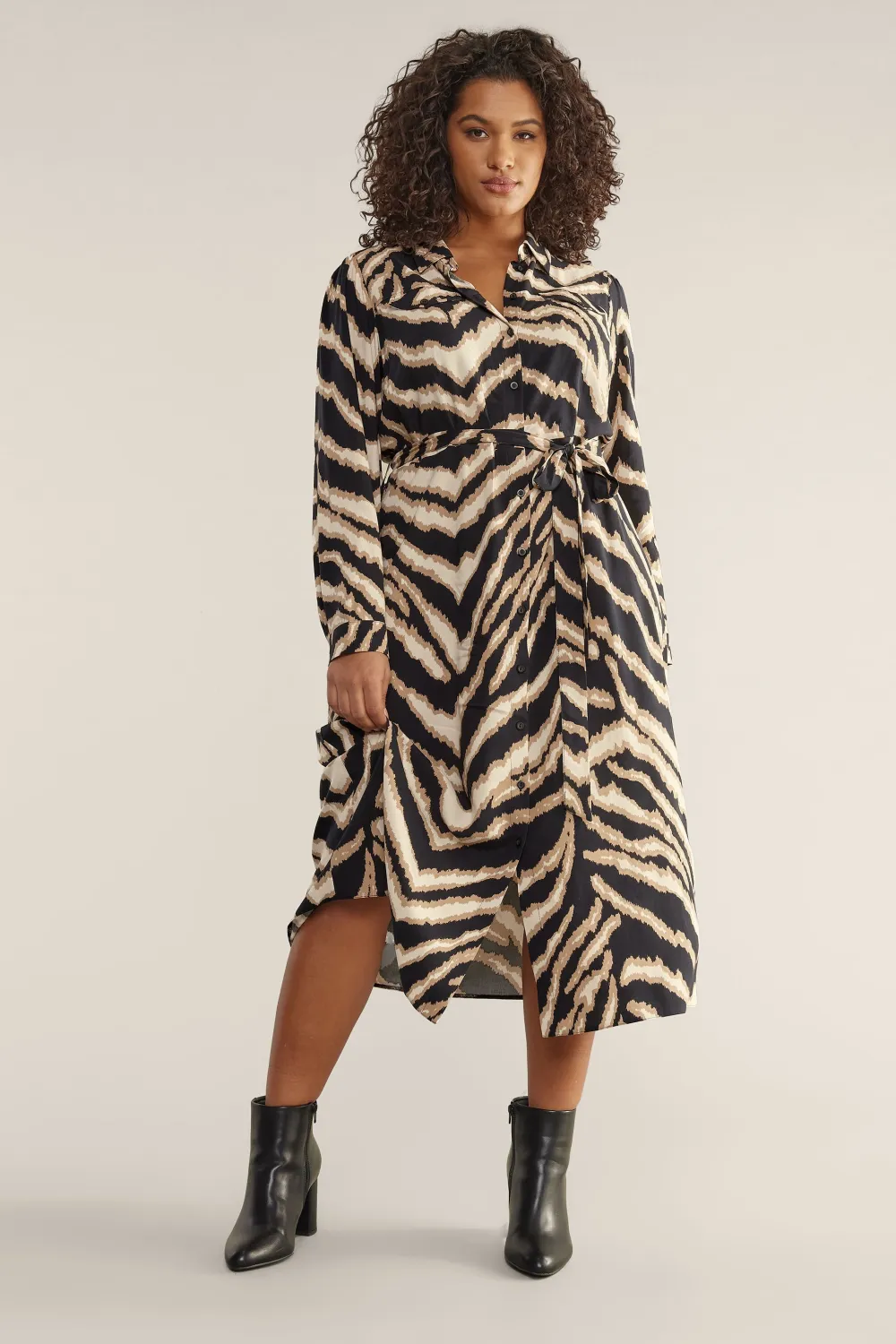 EVANS Curve Black & Brown Animal Print Utility Shirt Dress