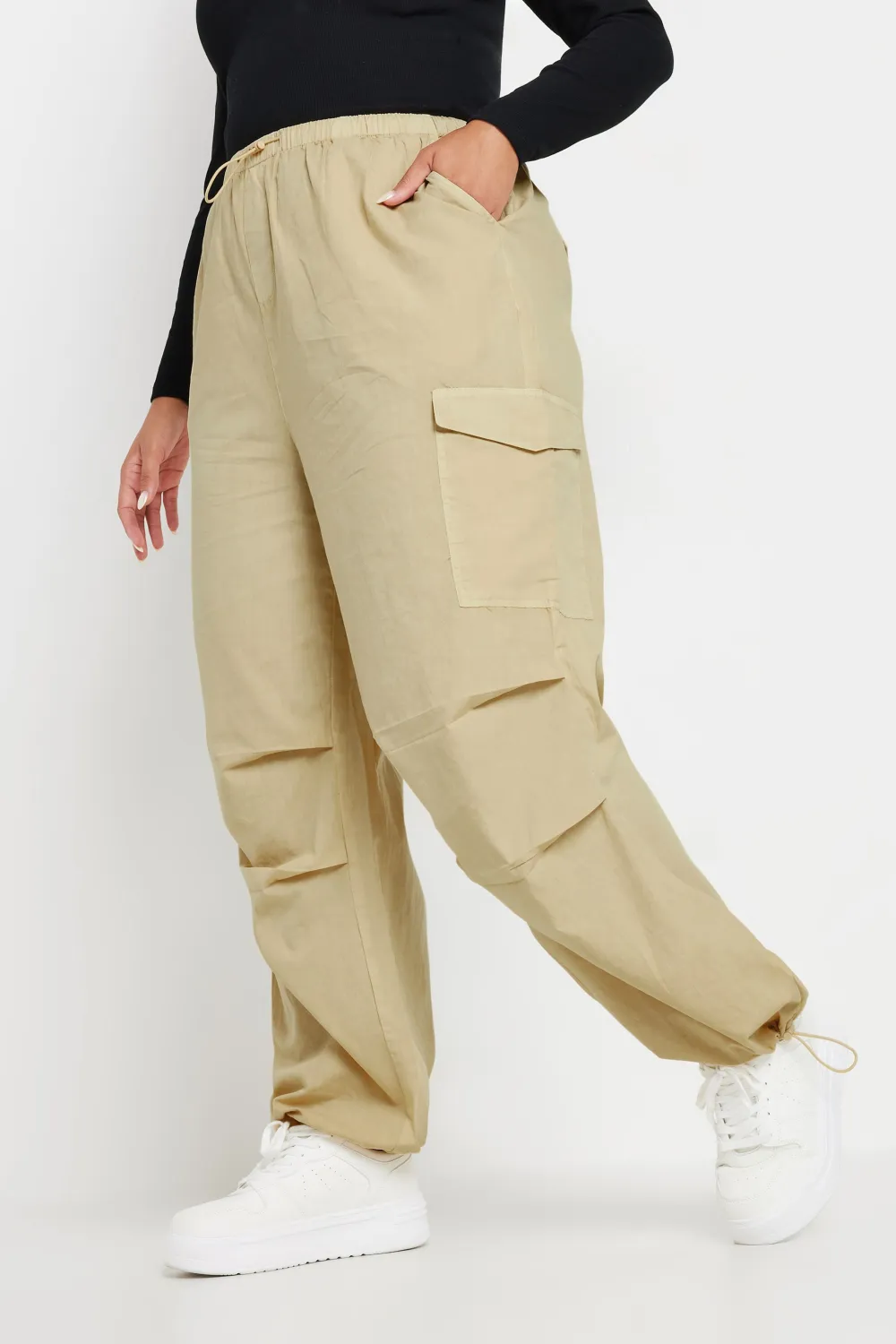 YOURS Curve Khaki Green Cargo Parachute Trousers