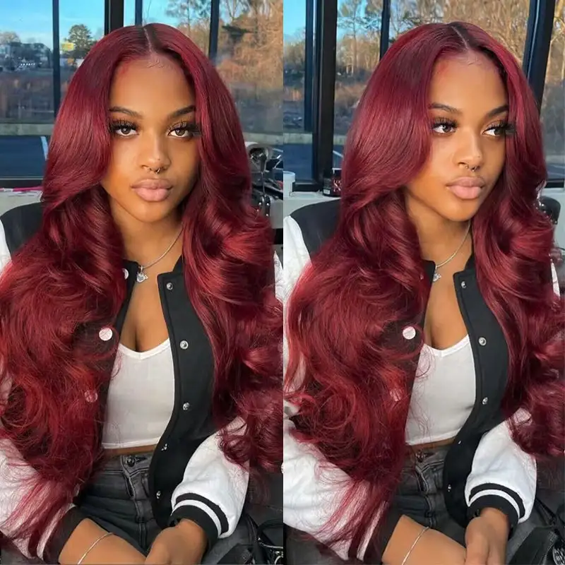Affordable #99J Body Wave Wig Sterly Burgundy 13x6 Lace Front Human Hair Wigs