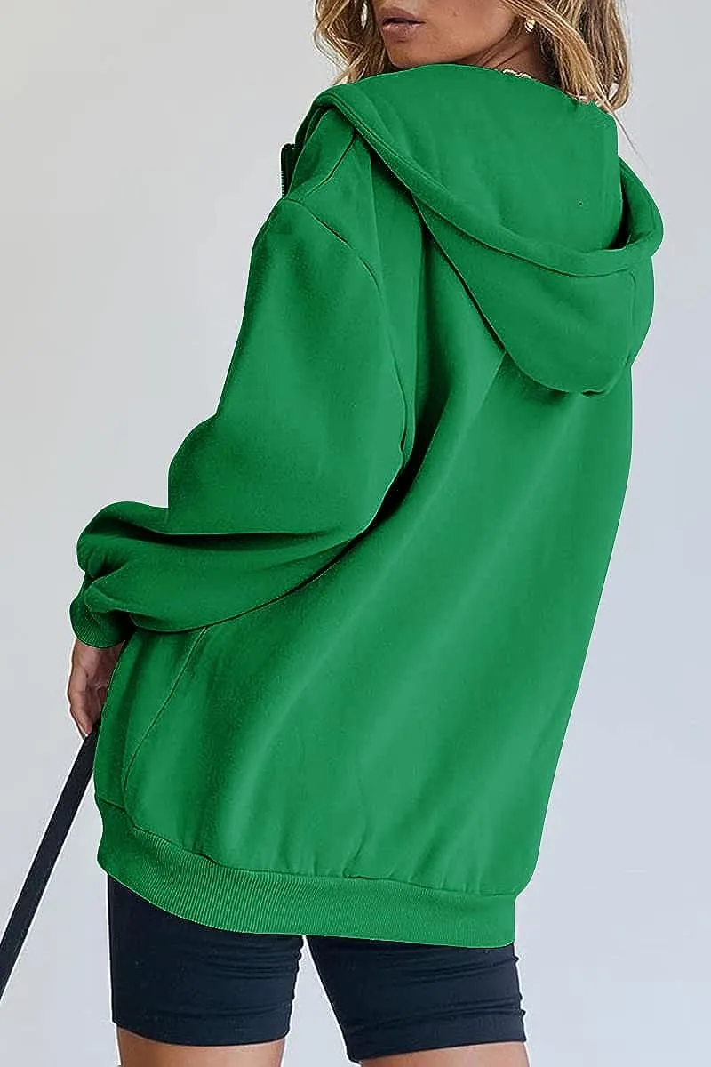 Women's Cute Hoodies Teen Girl Fall Jacket Oversized Sweatshirts Casual Drawstring Zip Up Y2K Hoodie with Pocket