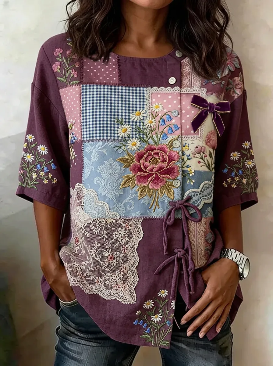 Women's Nashville Floral Patchwork Lace Printed Top