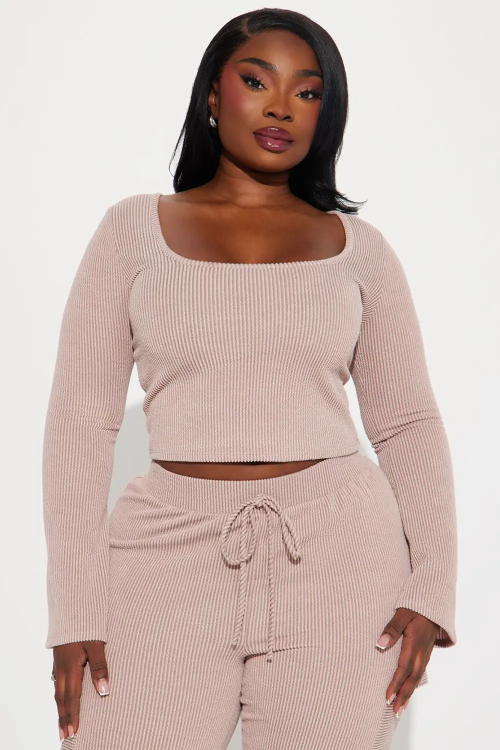 Nobody Like Me Ribbed Pant Set - Taupe