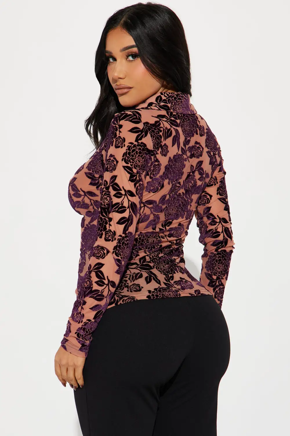 Vivienne Velvet Top - Brown Combo