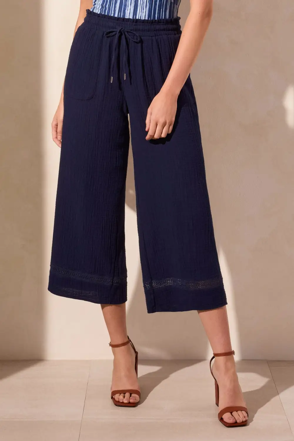 Pull-On Wide Leg Cover-Up Capri-Jet Blue