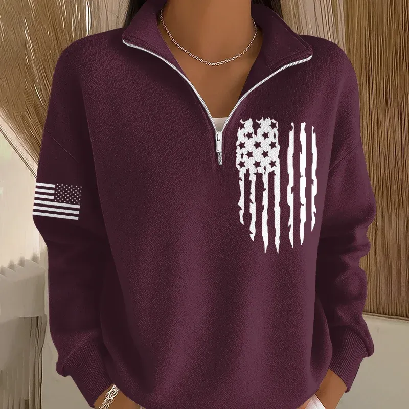 Women's Veteran Art Print Casual Zip-Up Sweatshirt