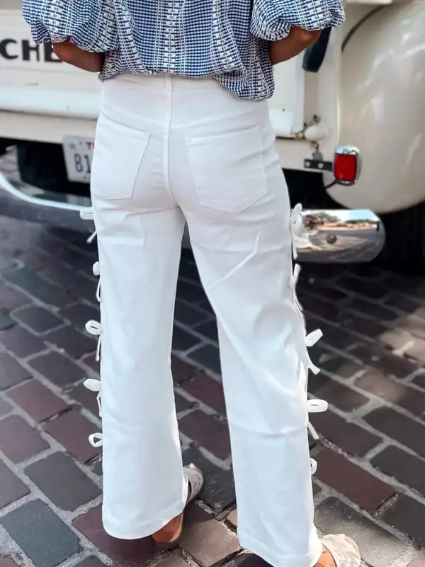Bow Accented Wide Leg Pants