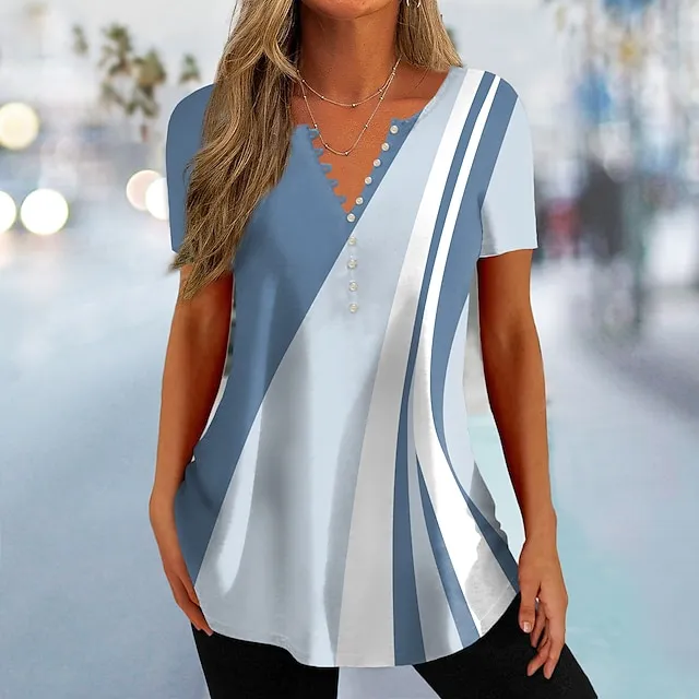 🔥Women's V-Neck Color Block T-Shirt - 6 Colors To Choose From
