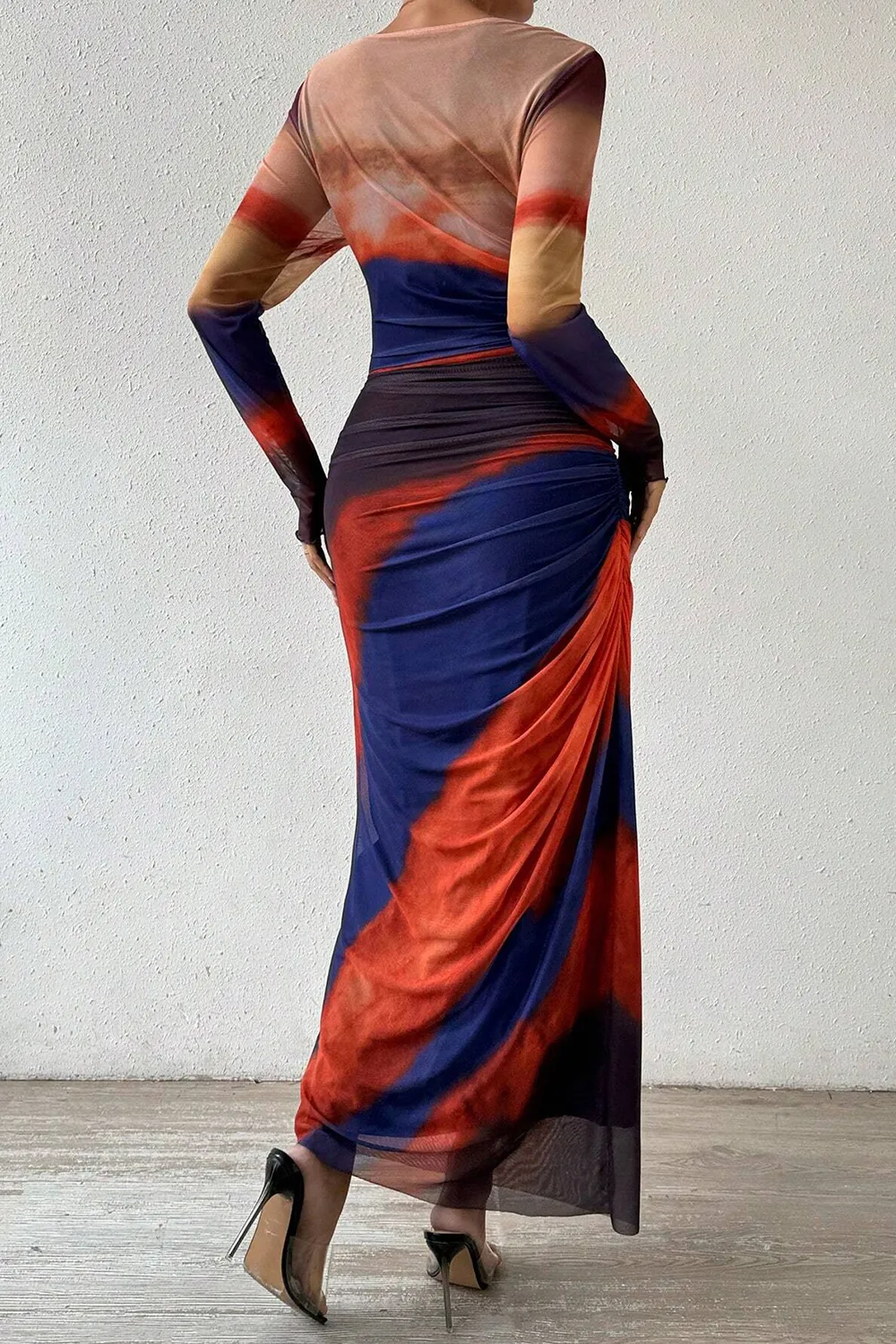 Women's Tie Dye Long Sleeve Pleated Dress