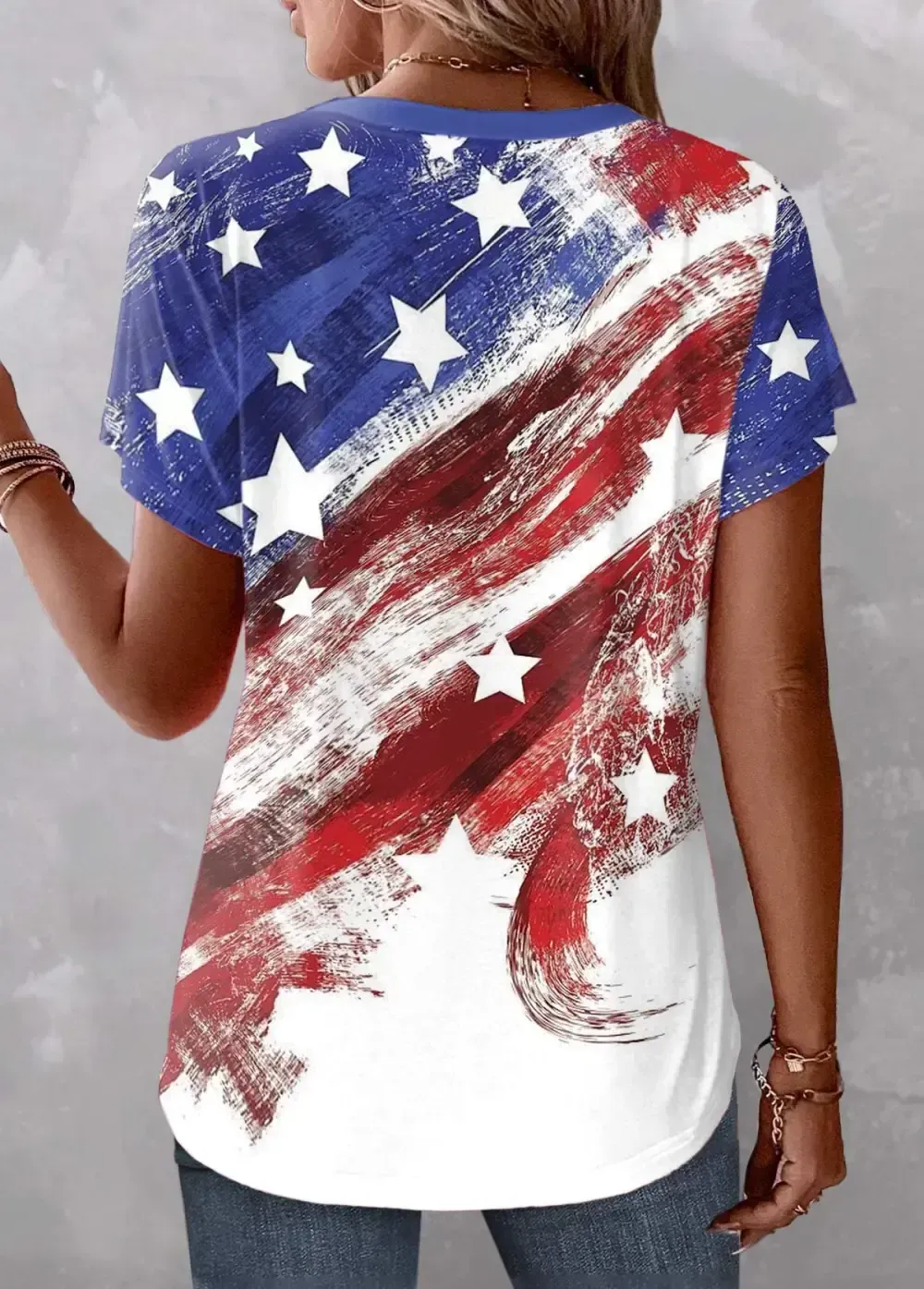 Multi Color Button Flag Print T Shirt