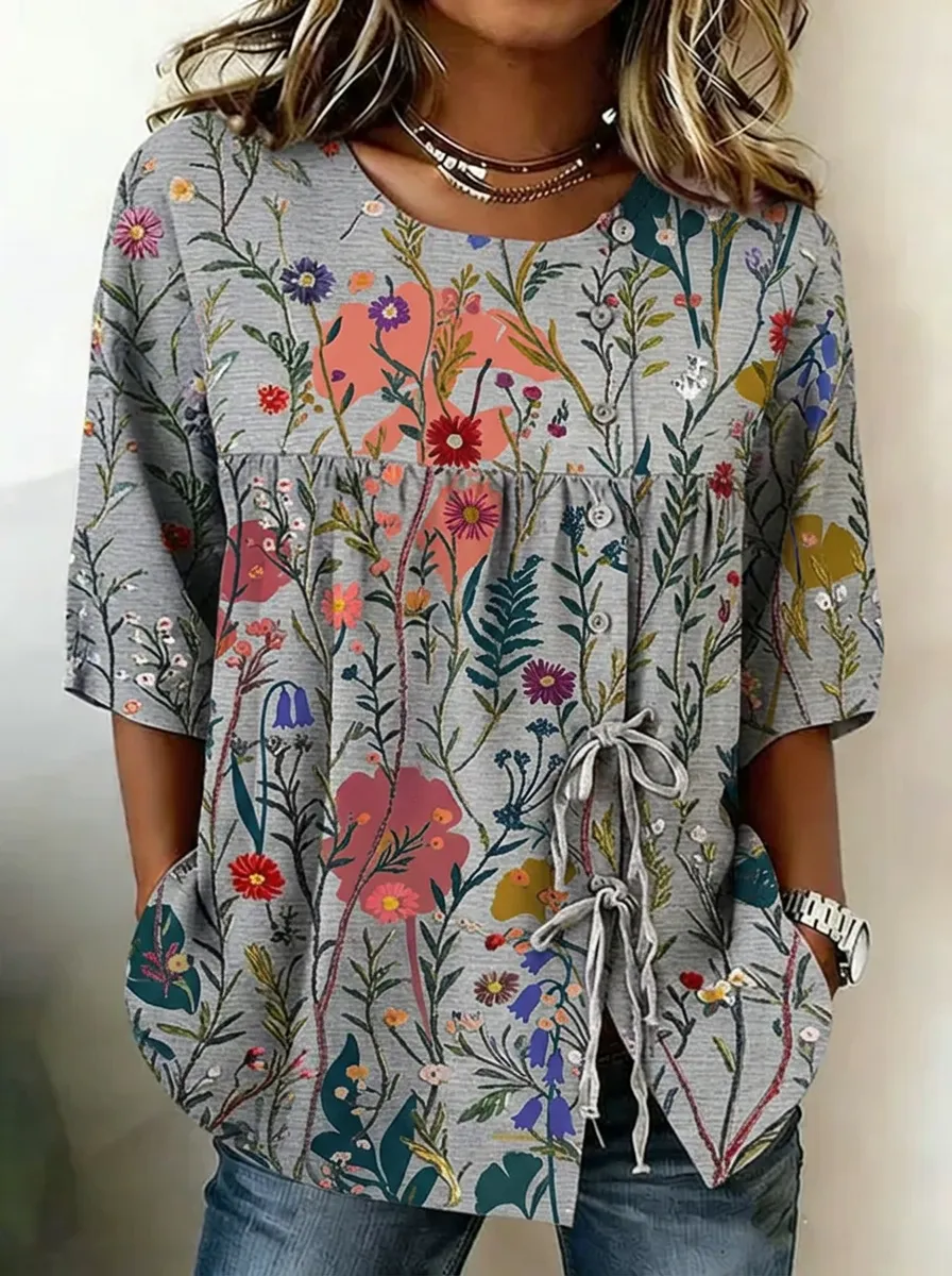 Women's Nashville Botanical Wildflower Printed Button-Down Top