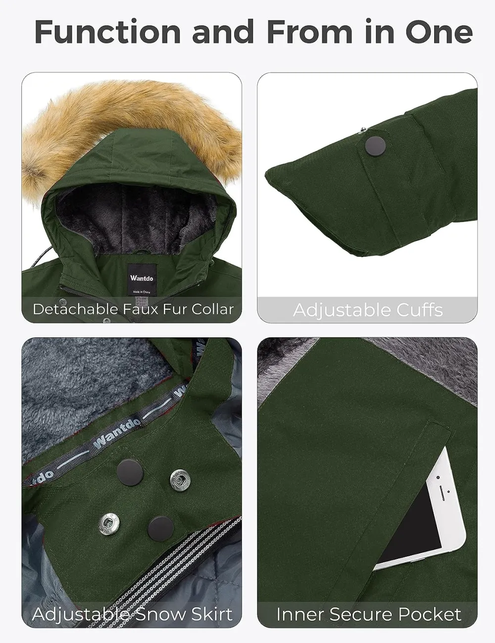 Women's Waterproof Ski Jacket Hooded Winter Snow Coat Mountain Snowboarding Jackets Insulated Fleece Parka