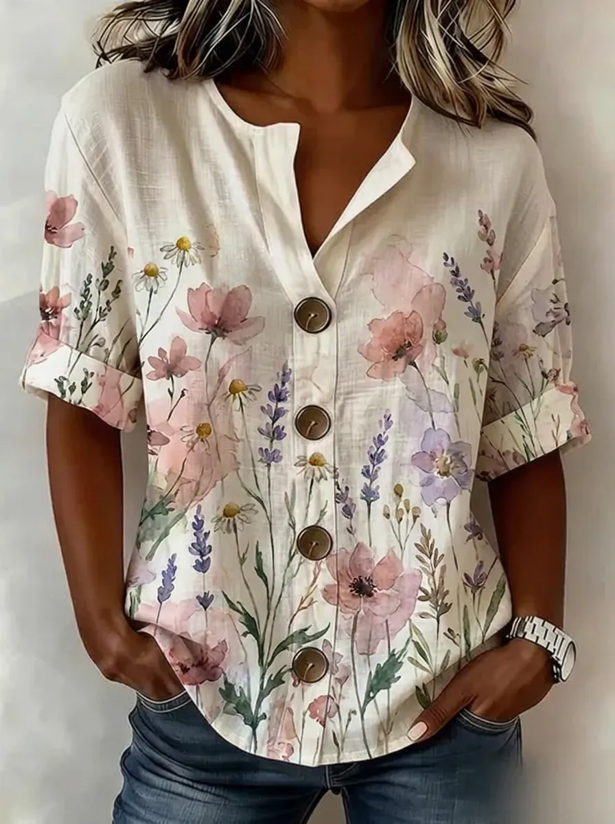 Women's Nashville Floral Wildflower Printed Button-Down Shirt
