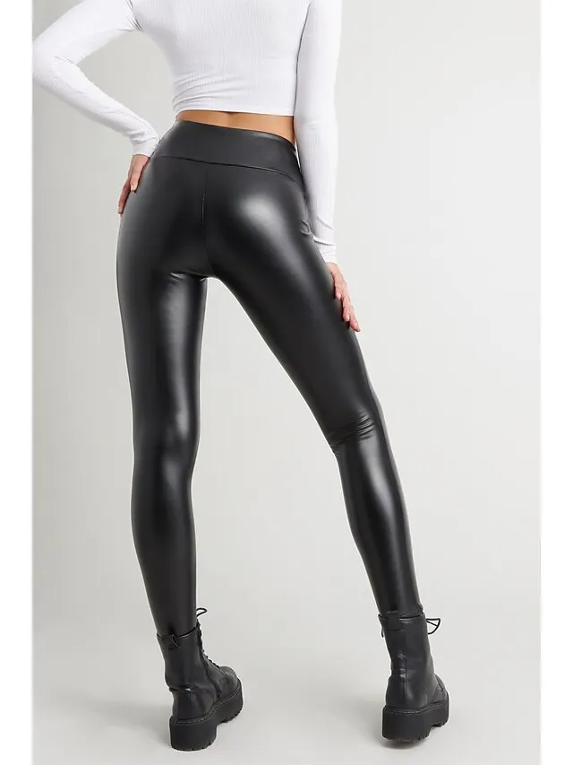 Women's Skinny Ankle-Length PU Artificial Leather Stretchy Mid Waist Streetwear Basic Party Daily Black Army Green S M Winter Spring &  Fall