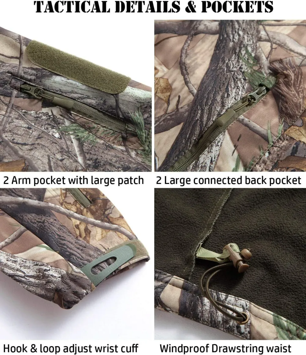 Men's Soft Shell Military Tactical Jacket Outdoor Camouflage Hunting Fleece Hooded Coat
