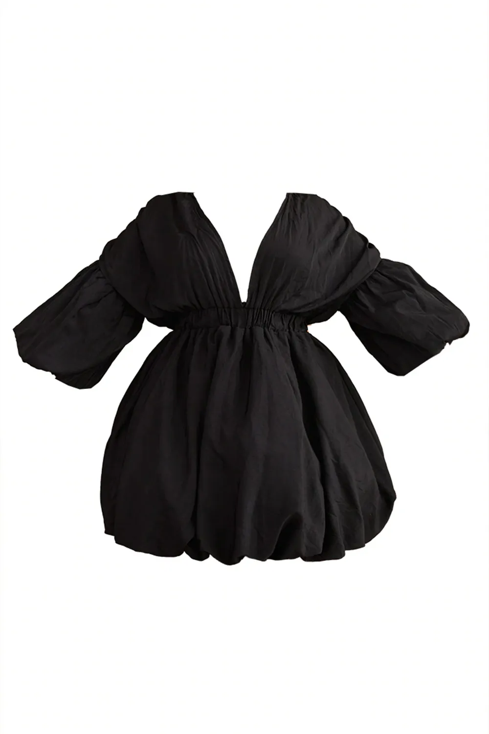 Plus Black Puff Sleeve Puffball Hem Dress