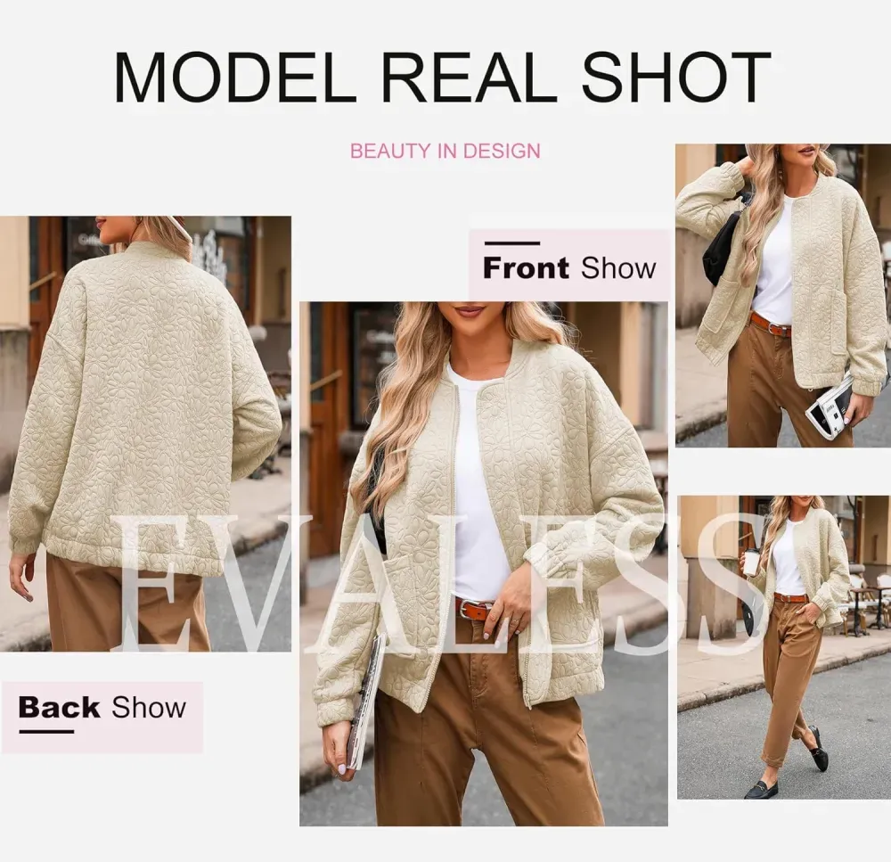 Jackets for Women Spring Fashion 2025 Cute Jacquard Coats Lightweight Zip Up Jackets Dressy Casual