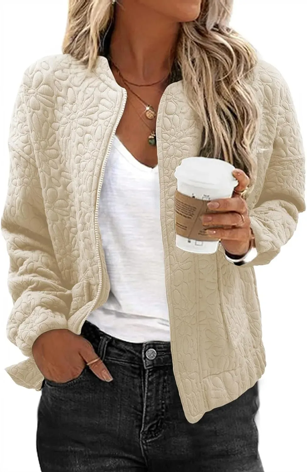 Jackets for Women Spring Fashion 2025 Cute Jacquard Coats Lightweight Zip Up Jackets Dressy Casual
