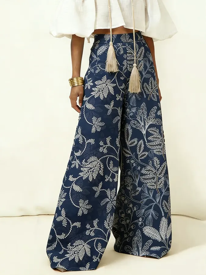 Women's Cotton Linen Floral Print Pants