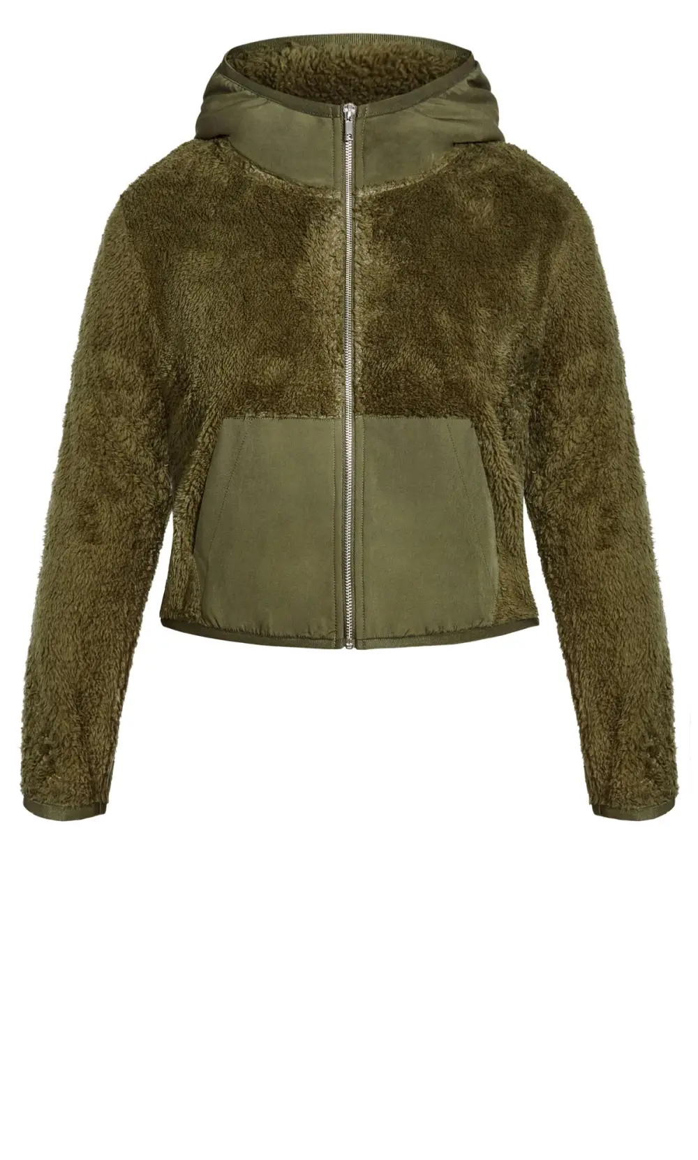 Evans Green Cropped Teddy Jacket
