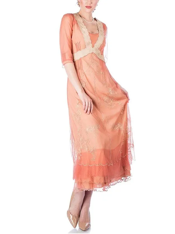 Embroidery vintage court style simple tulle ladies dress