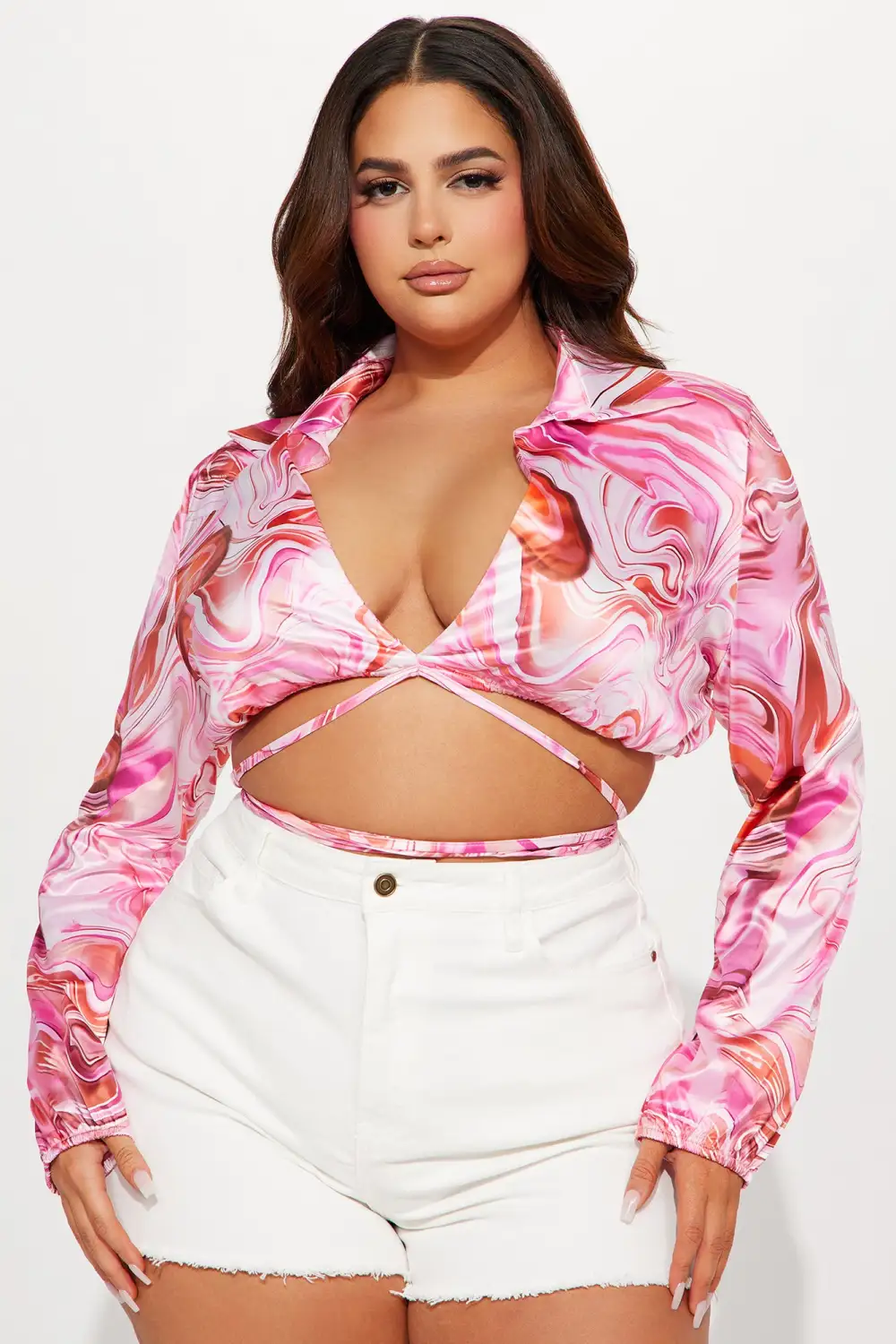 Tasia Satin Blouse Top - Pink/combo