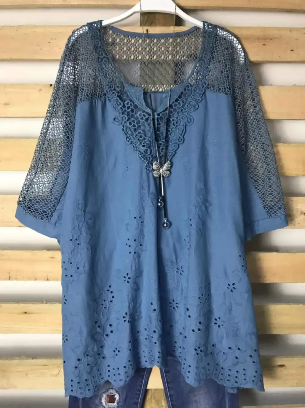 Woman Fashion Openwork Lace Shirt Tops Blouse