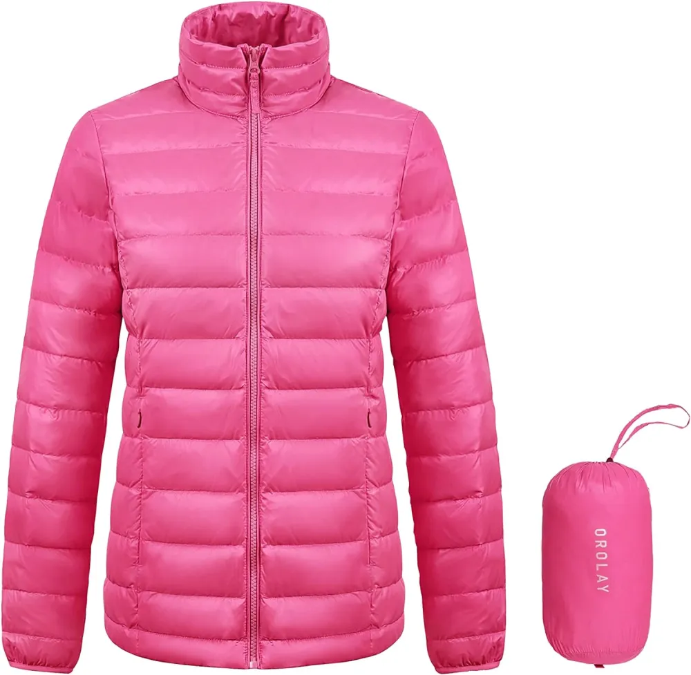 Women's Lightweight Packable Down Jacket Quilted Puffer Coat with Stand Collar