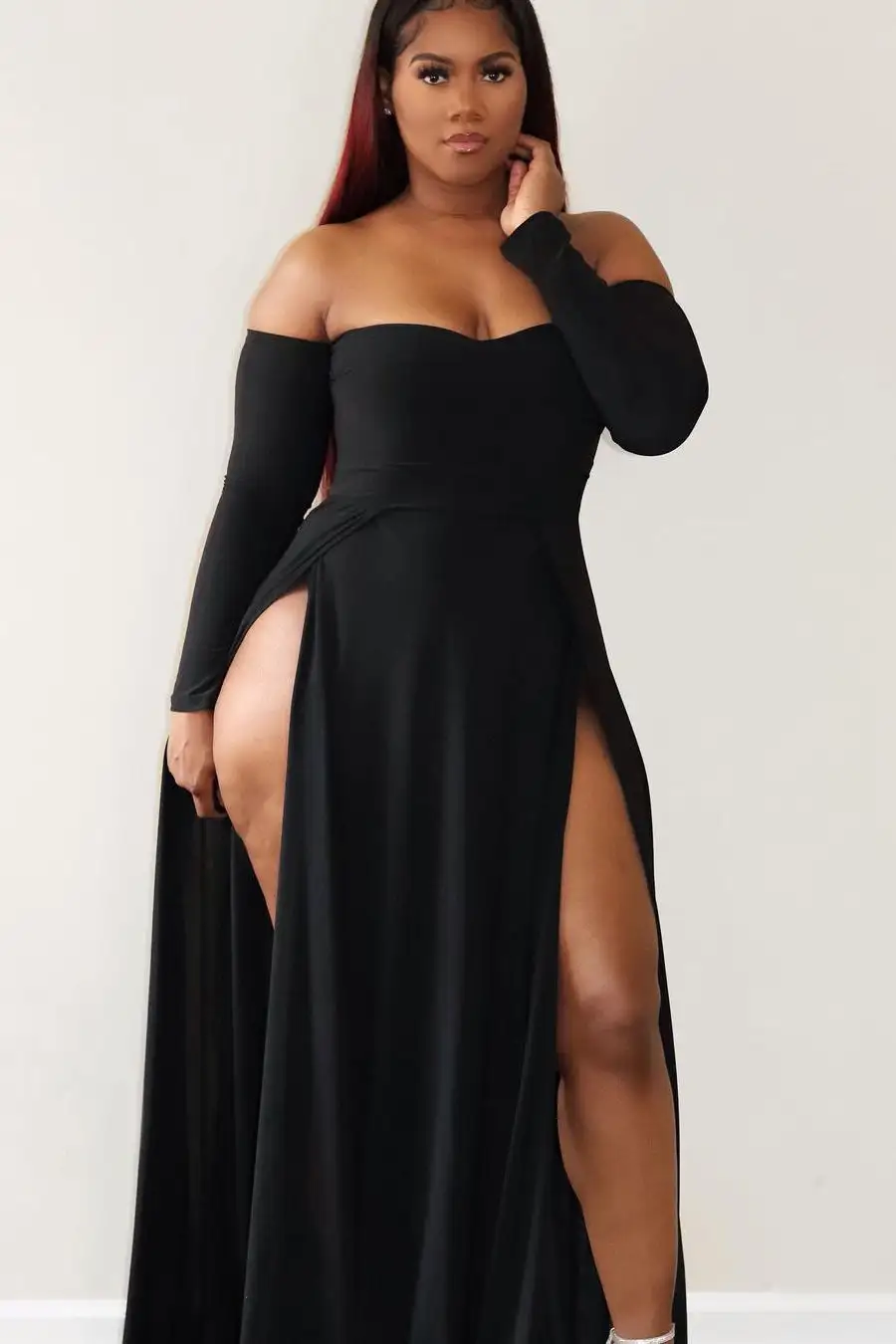 Elegantly Fab Off Shoulder Maxi Dress - Black