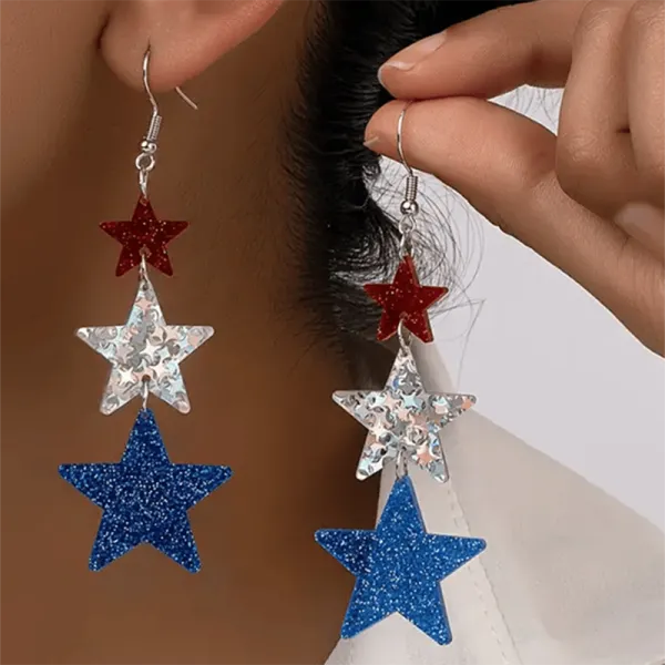 American Independence Day Five-pointed Star Three-color Stitching Glitter Simple Earrings