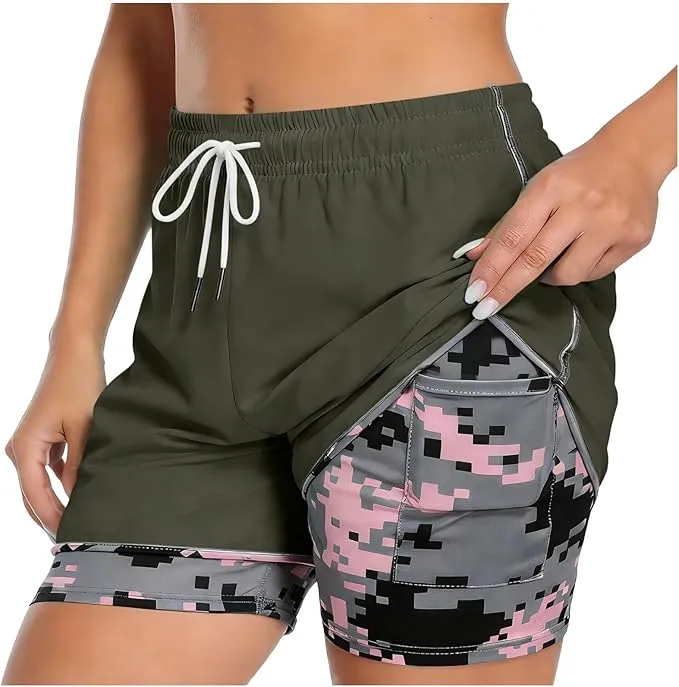 Workout Shorts Women Drawstring High Waist Running Short Pants Quick Dry Gym Athletic Board Clothes with Pockets