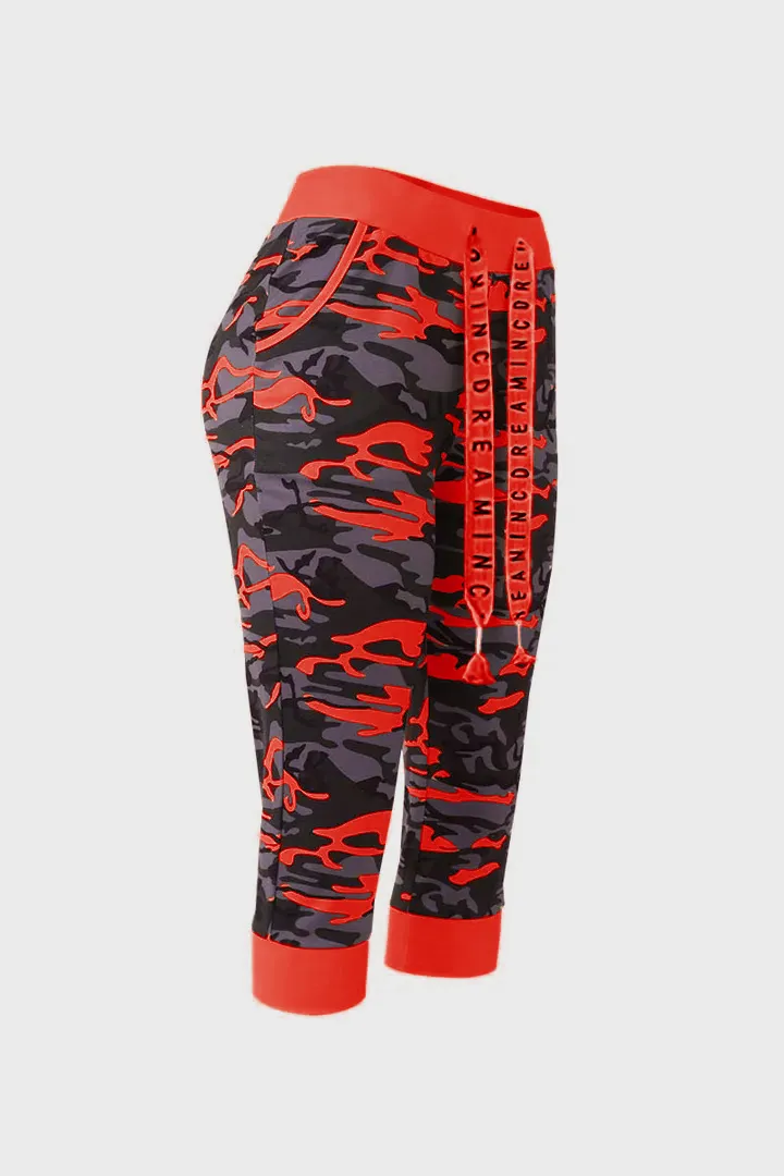 Camo Print Drawstring Capris Pants