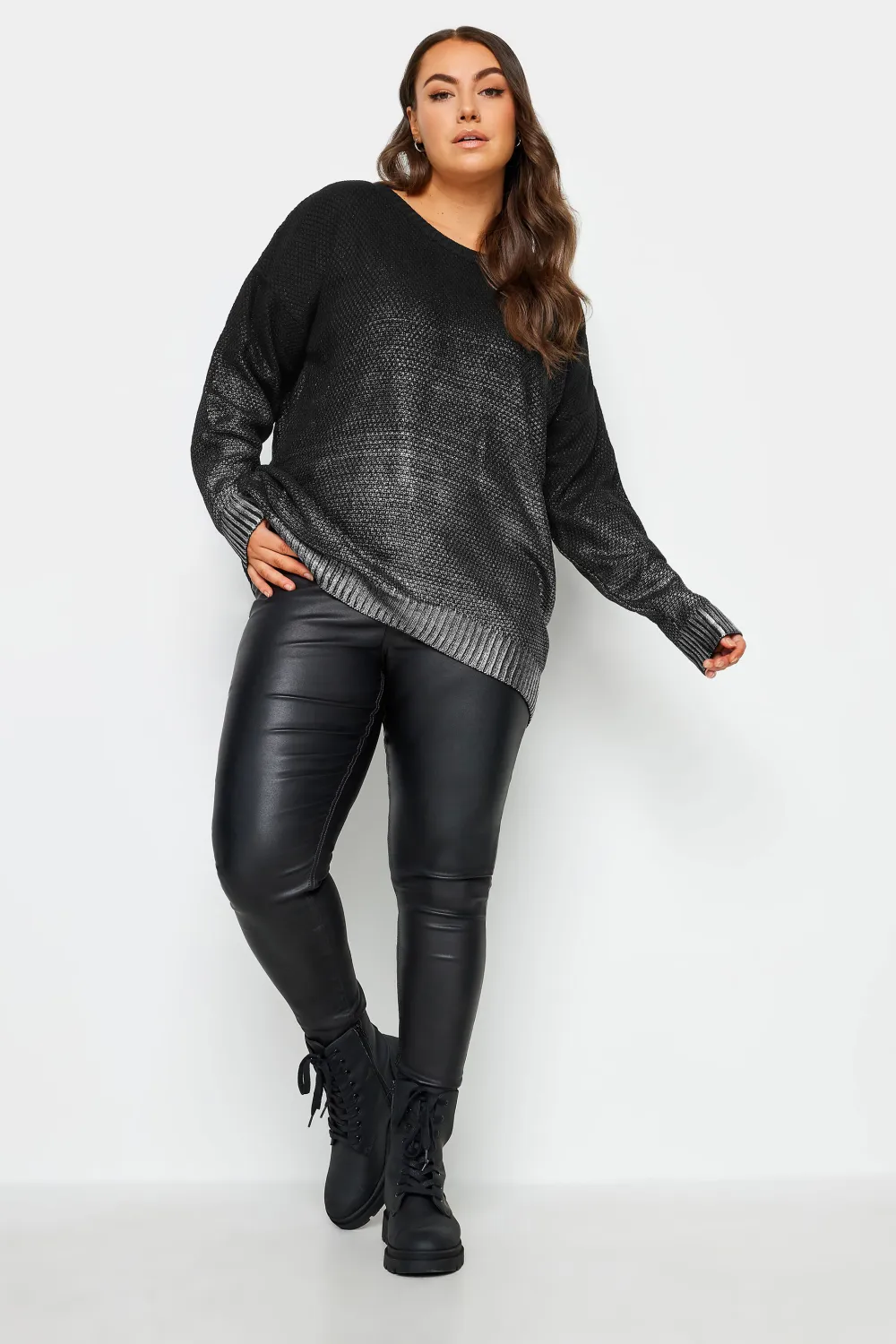 YOURS Curve Black Foil Printed Jumper