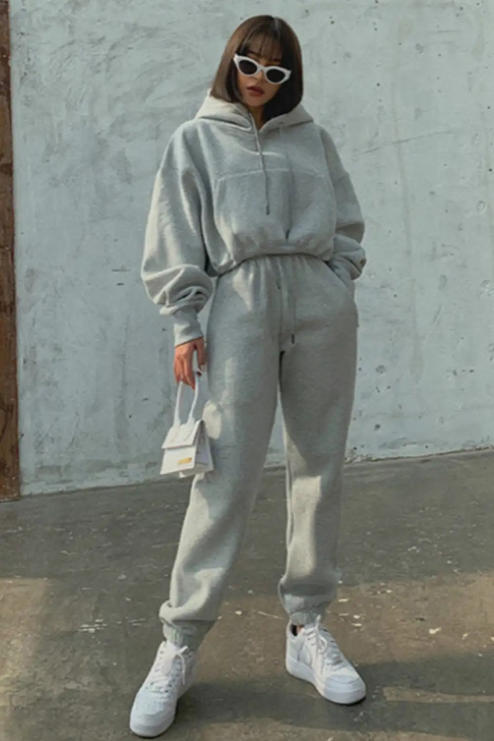 Drawstring Hoodie Crop Top & Jogger Pants