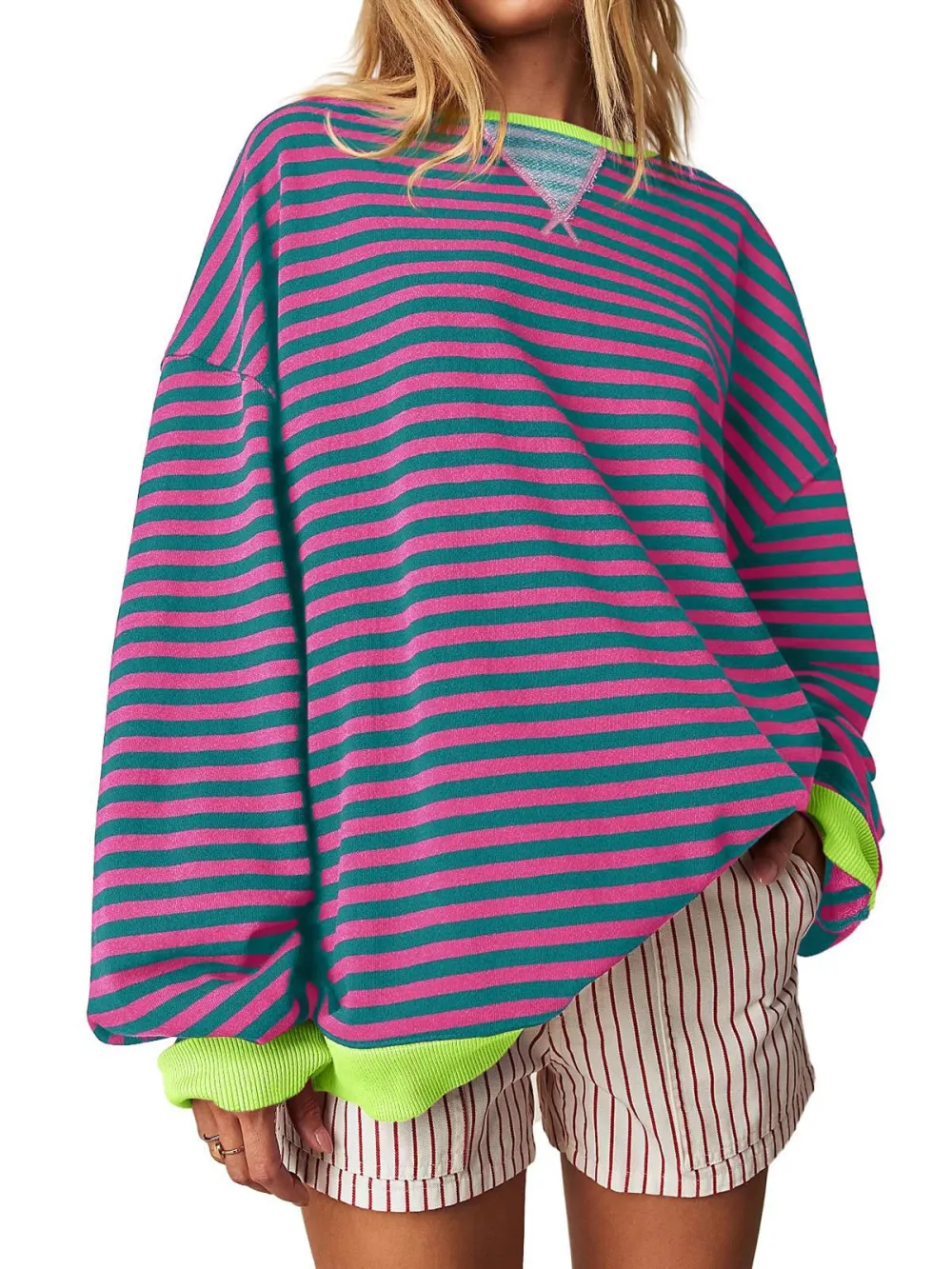 Women’s Polyester Loose Striped Sweatshirt