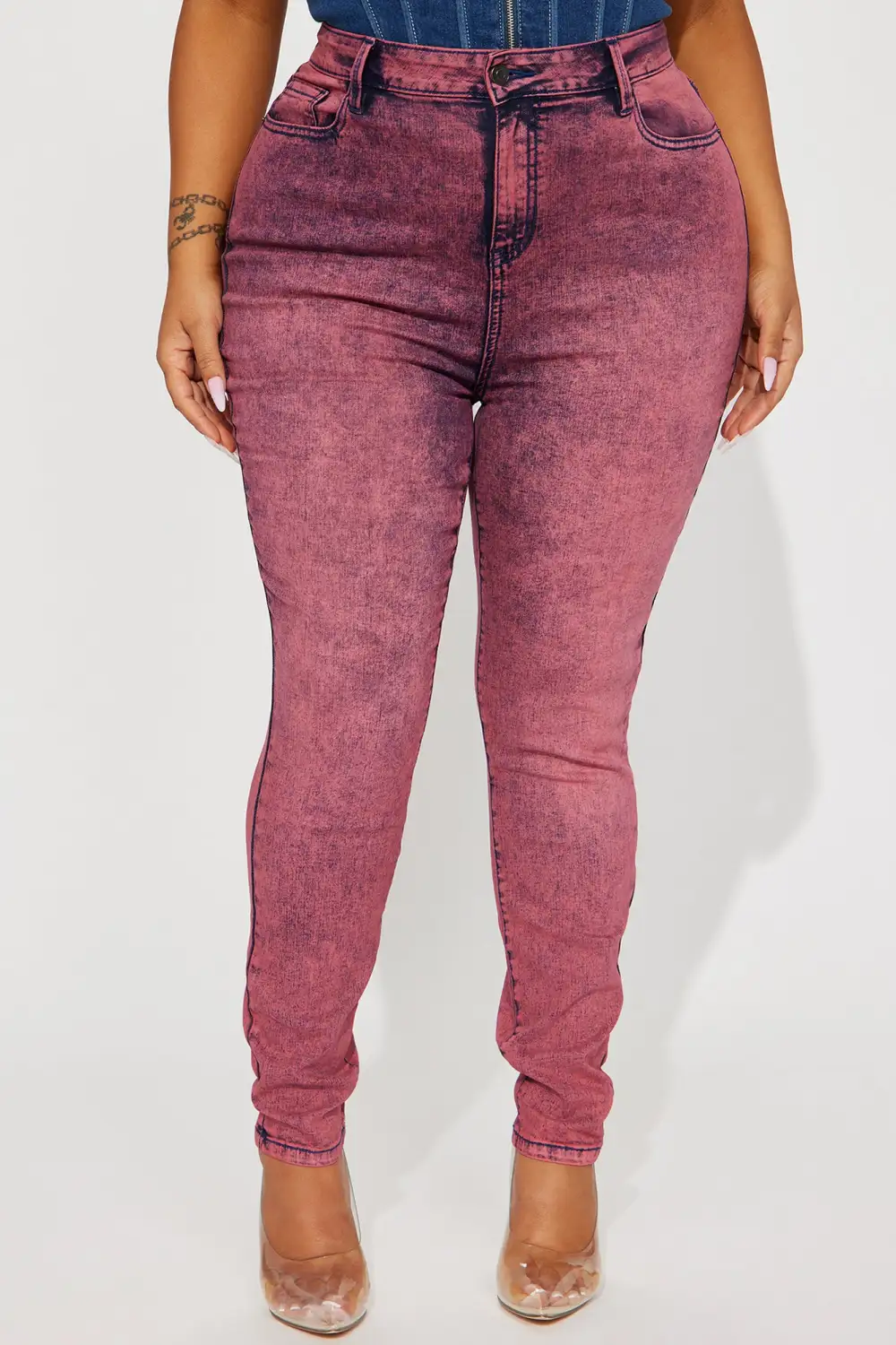 It's Giving High Stretch Curvy Skinny Jeans - Pink