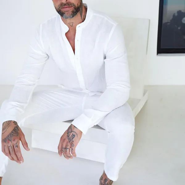 Tiboyz White Matching Outfits Wedding Shirt And Pants Two Piece Set