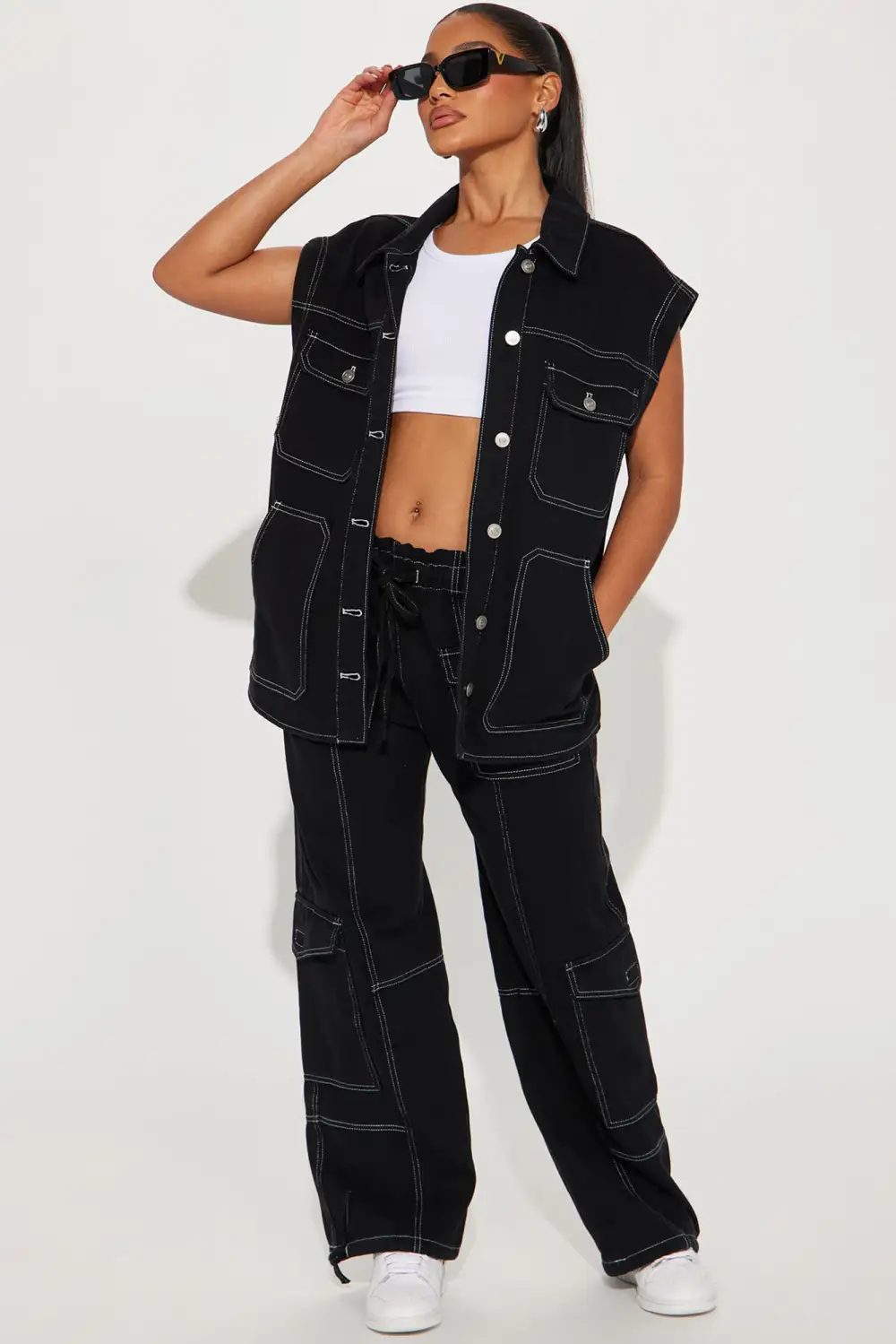 Jayla Denim Pant Set - Black