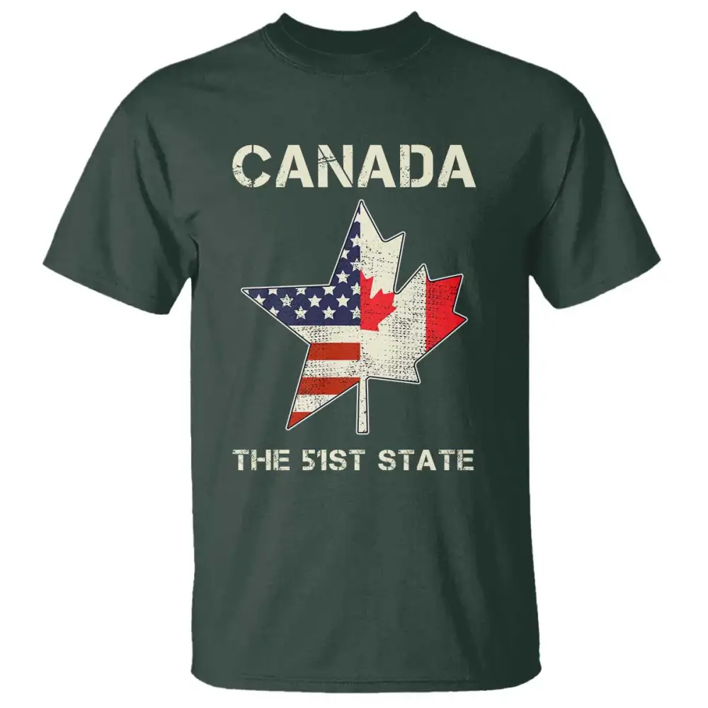 Canada The 51st State T Shirt Maple Canadian American Flag TS09