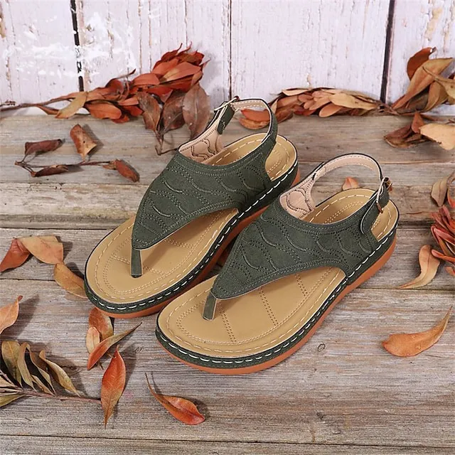 Women's Sandals Wedge Sandals Plus Size Daily Summer Buckle Wedge Heel Open Toe Casual PU Leather Ankle Strap Solid Colored Black Red Blue